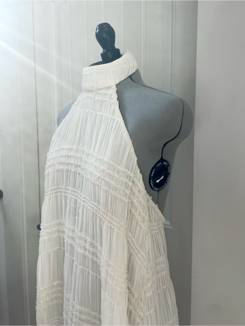 White Halter Pleated Maxi Dress
